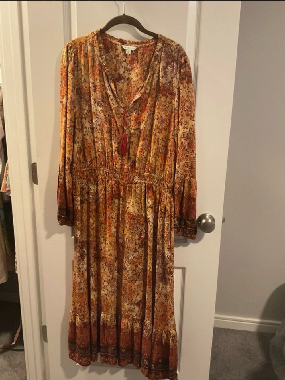 Frye Rust Floral Tassel Boho Maxi Dress - Picture 2 of 3